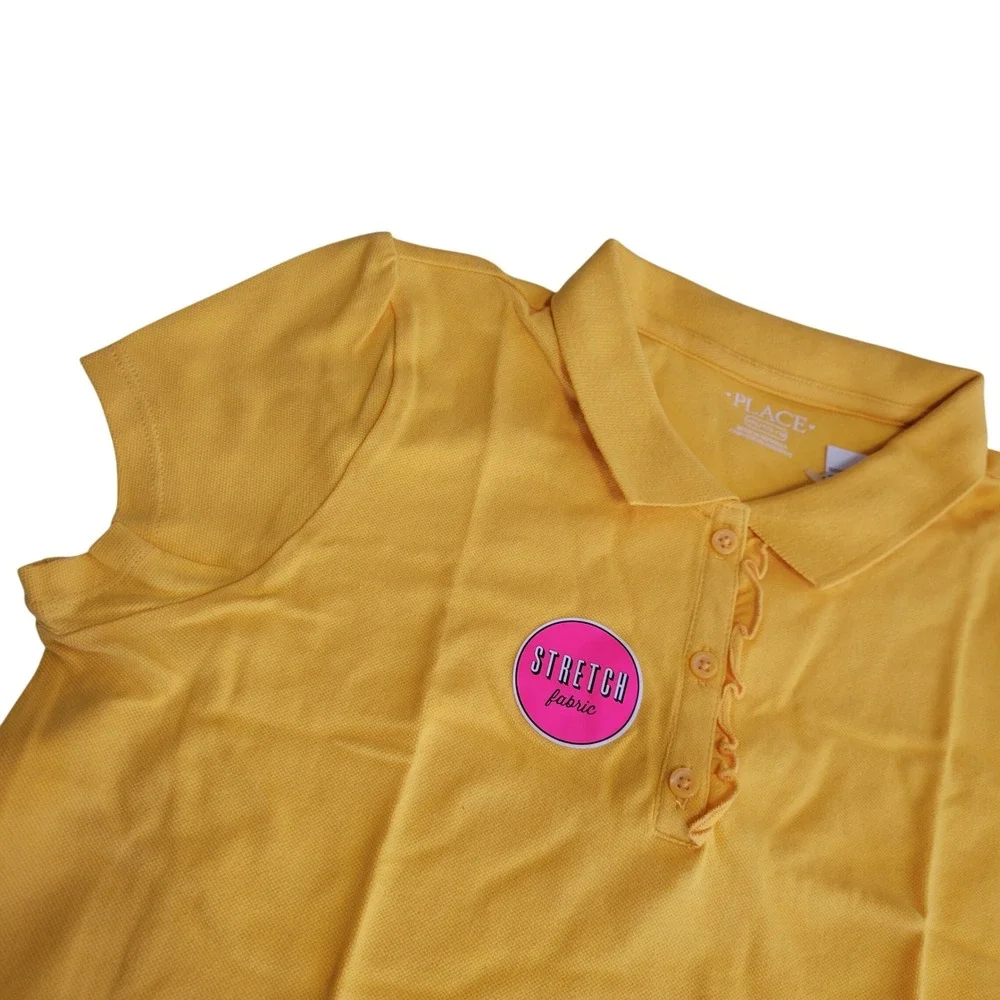 The Childrens Place Polo Shirt Kids XXL 16 Yellow Ruffle Trim Stretch Fabric